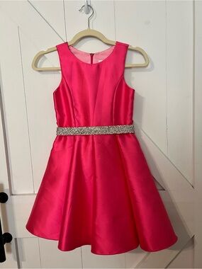 Zoe Ltd Hot Pink Satin Dress with Sparkling Waistband